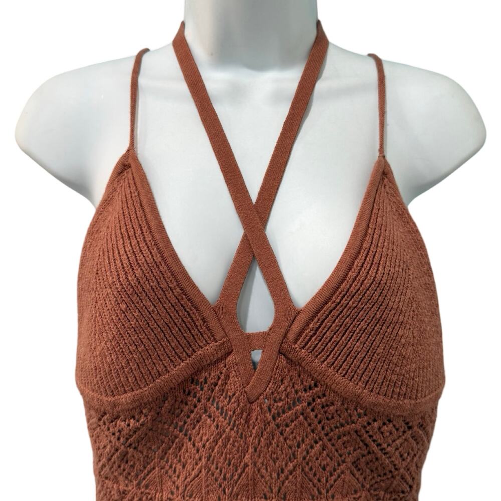 Abercrombie and Fitch Brown Thong Knit Crochet Halter Strappy Bodysuit Size L - Picture 9 of 10